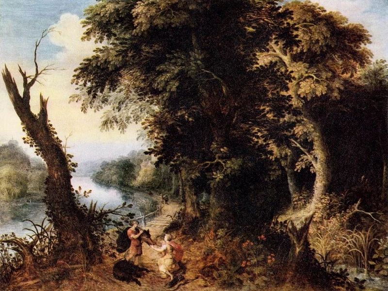 1589-Abraham Govaerts - Paesaggio con Diana che riceve la testa di un cinghiale - Národní galerie, Praga
